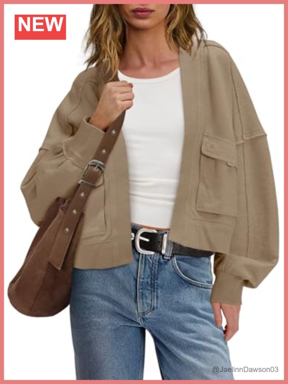 Oversized Open Front Cropped Cardigan Batwing Long Sleeve Sweater Jacket